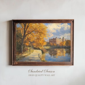 Charles River Boston Herbst Malerei, Herbstlaub Wandkunst, Malerische New England Landschaft, Ruhige Natur Dekor, Massachusetts Geschenk
