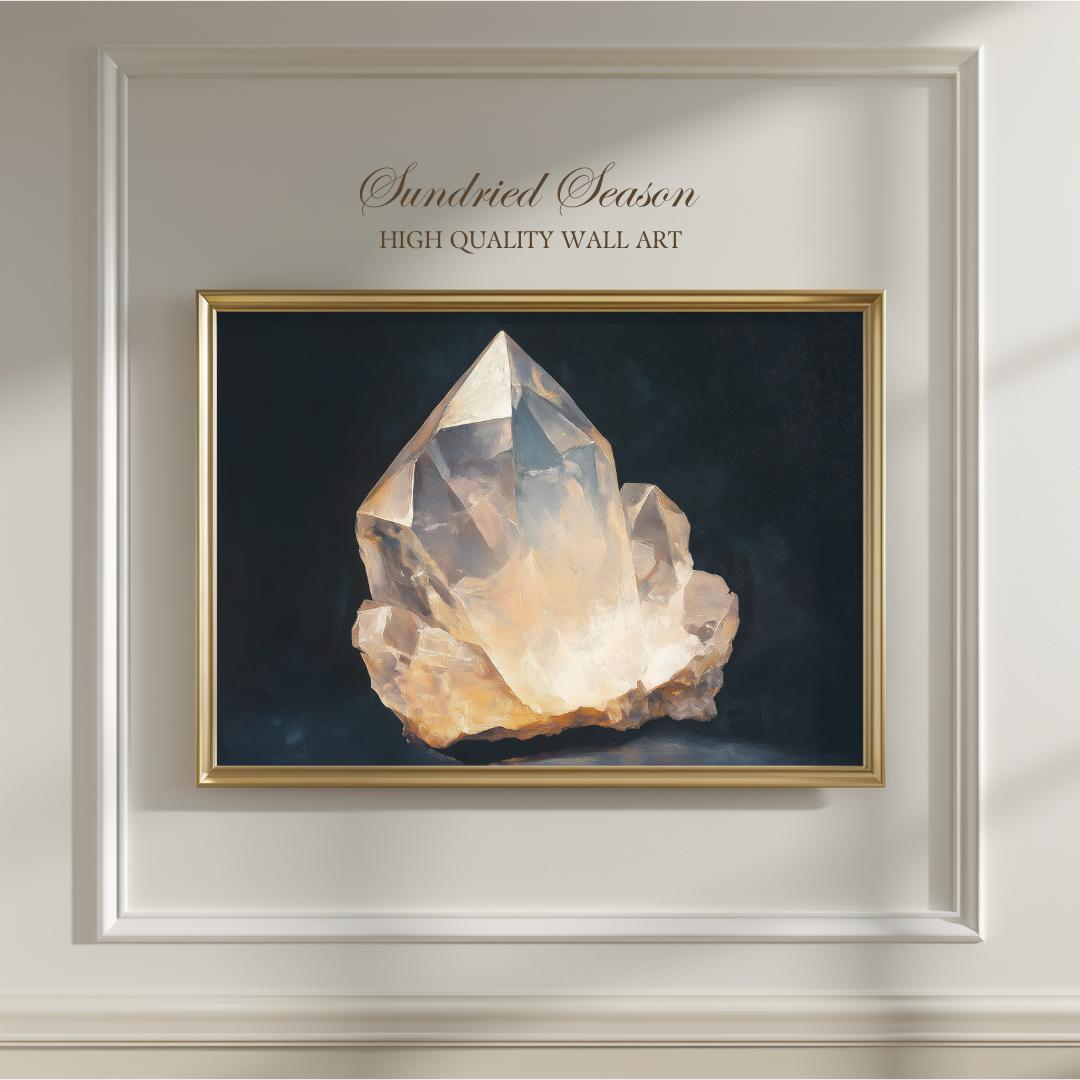 Moonstone Crystal Wall Art, Ethereal Gemstone Painting, Mystical