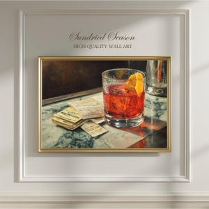 Negroni Cocktail Art Print, Classic Italian Drink Painting, Red Aperitif Lover, Bar Cart Wall Decor Kitchen, Lounge or Gift for Mixologist