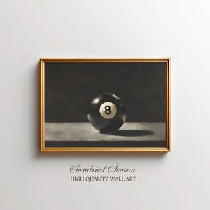 8 Ball Art Print, Moody Billiards Wall Decor, Classic Pool Hall Poster, Vintage Sports Artwork, Game Room Art, Minimalist Snooker Print