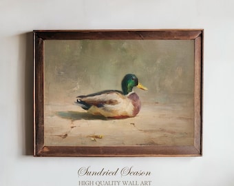 Mallard Duck Art Print, Vintage Green Head Waterfowl Painting, Rustic Nature Decor for Country Kitchen, Cabin or Lake House Gallery Wall Art