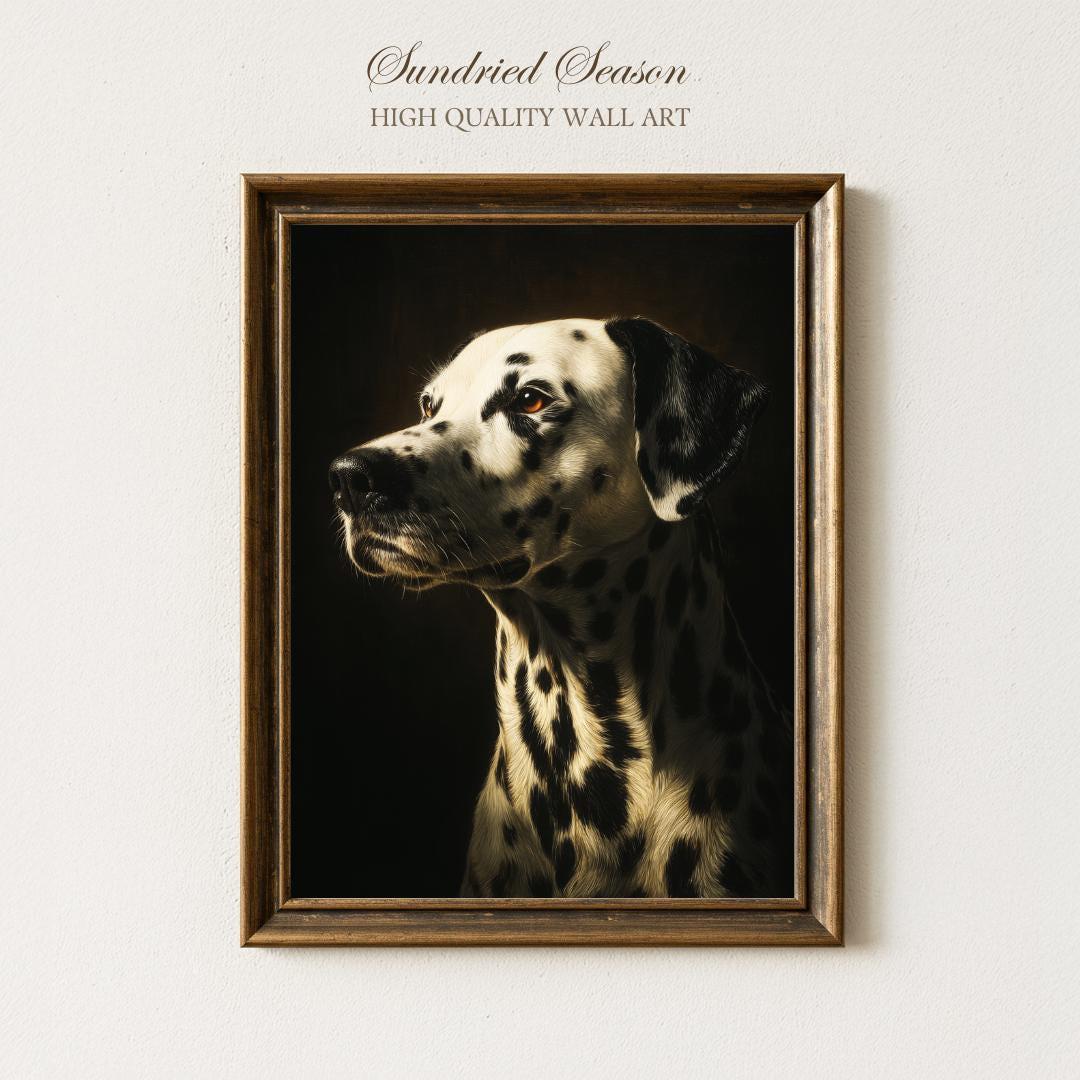 Classic Dalmatian Dog Print, Regal Spotted Pet Wall Art, Moody