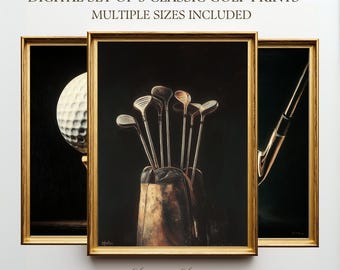 Vintage Golf Wall Art Set of 3 Digital Prints, Classic Golf Club & Ball Posters, Rustic Sports Decor, Golf Lover Gift Download, Man Cave Art