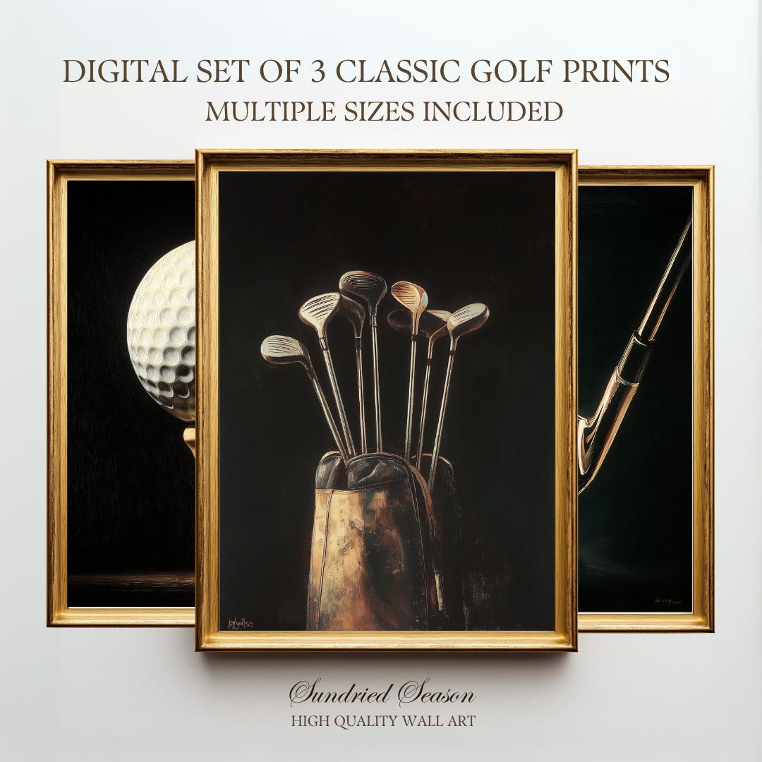 Vintage Golf Wall Art Set of 3 Digital Prints, Classic Golf Club
