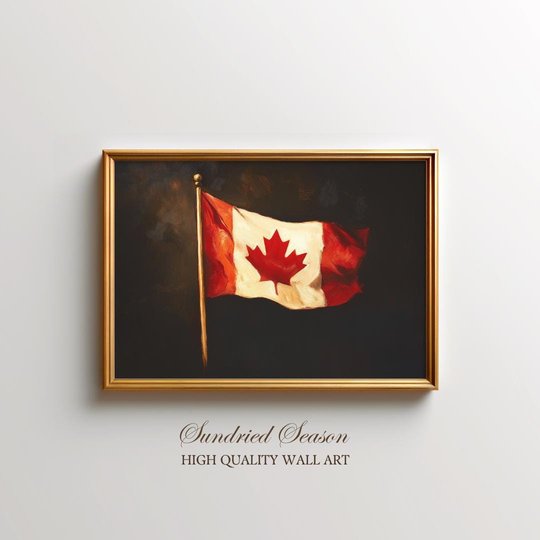Canadian Flag Patriotic Wall Art, Vintage Canada Flag Print, Maple Leaf Symbol Decor, Bold National Pride Artwork, Rustic Canada Poster