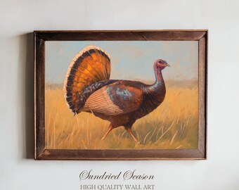 Vibrant Wild Turkey Art Print, Rustic Autumn Thanksgiving Wildlife
