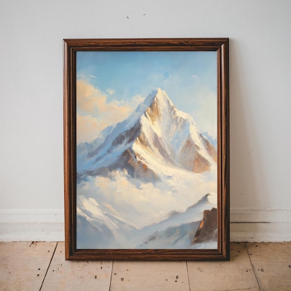 エベレストの絵画、ヒマラヤの山のプリント、雪山の風景の壁アート