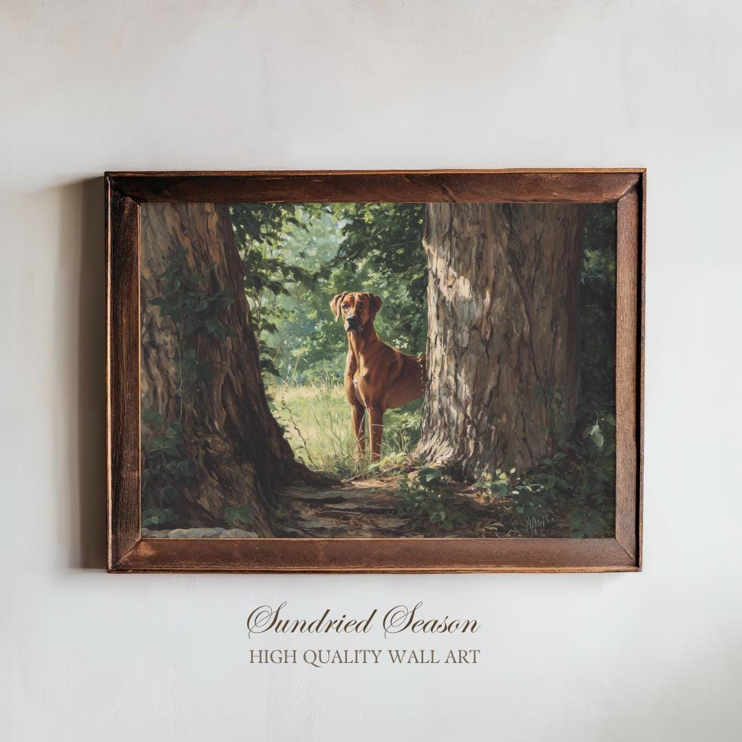 Rhodesian Ridgeback Art Base Rhodesian Ridgeback in Forest Art Print, Elegant Dog in Nature Scene ...