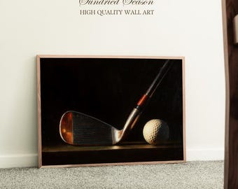 Vintage Golf Club and Ball Still Life Print, Classic Golfer Gift Idea, Rustic Sports Bar Wall Art, Traditional Golf Decor for Office or Den