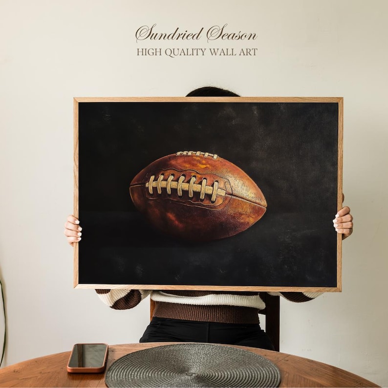 Vintage Football Art Print, Classic Sports Wall Decor, Rustic American ...