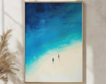 Minimalist Beach Art Print, Abstract Ocean Painting, Serene Coastal Wall Decor, Tranquil Blue Seascape Poster for Modern Home & Office