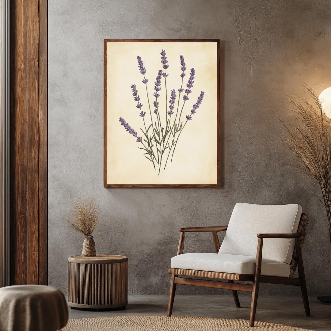 ラベンダーの植物画、ヴィンテージハーブのイラスト、素朴な花柄