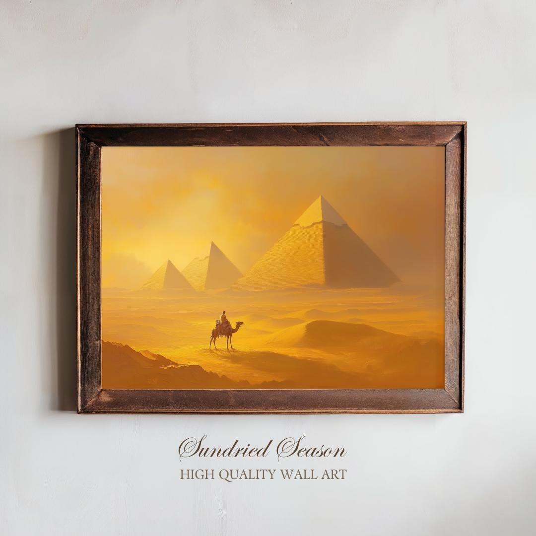 黄金のエジプトピラミッドアートプリント、古代砂漠の風景の壁装飾