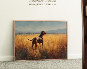 Rhodesian Ridgeback Hundewandkunst, großer Rassendruck auf dem Feld, rustikales Haustierporträt für Hundeliebhaber, Eingangsbereich, Büro oder Bauernhauskabinendekor