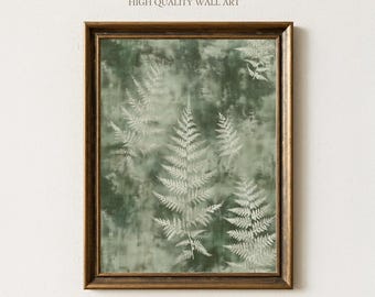 Vintage Fern Print in Sage and Forest Green, Soft Botanical Wall Art for Natural Bedroom, Plant Lover Gift or Cozy Organic Home Decor