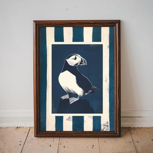 Papageitaucher Kunstdruck, Küstenwandkunst, Seevogel Illustration, Meeresvogel-Dekor, Skandinavisches minimalistisches Poster, Ozean-Wildtier-Geschenk