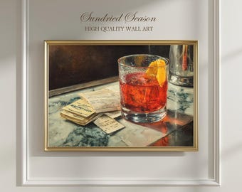 Negroni Cocktail Art Print, Classic Italian Drink Painting, Red Aperitif Lover, Bar Cart Wall Decor Kitchen, Lounge or Gift for Mixologist