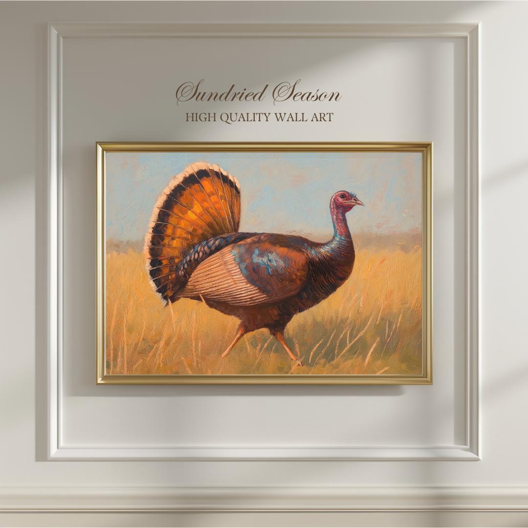 Vibrant Wild Turkey Art Print, Rustic Autumn Thanksgiving Wildlife