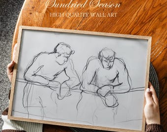 Boxing Fighters Charcoal Sketch Print, Expressive Gestural Figure Line Drawing, Minimalist Sport Art for Gym, Living Room or Man Cave Decor