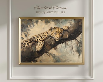Leopard Wildlife Art Print, African Safari Animal Poster, Big Cat Wall Decor, Jungle Predator Painting, Exotic Nature Home Artwork
