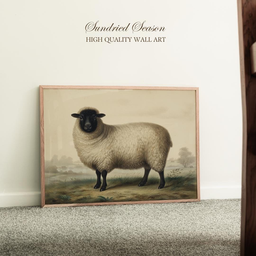 Suffolk Sheep Wall Art Print, British Farmland and Pasture Landscape ...