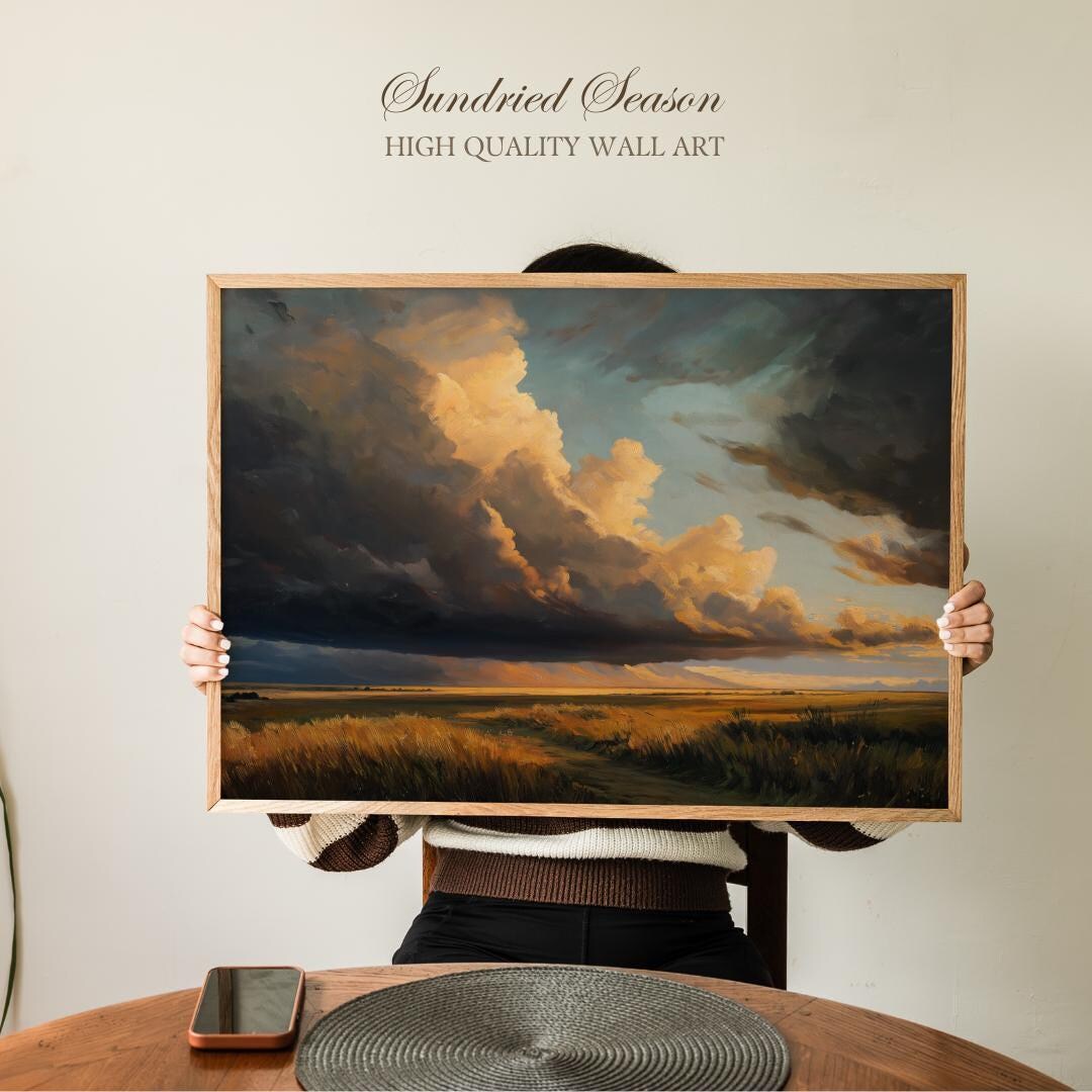 Golden Prairie Storm Clouds Art Print, Dramatic Sunset Sky Over Fields ...