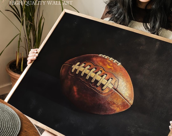 Vintage Football Art Print, Classic Sports Wall Decor, Rustic American Football Poster, Athlete Gift, Man Cave Artwork, Sports Aesthetic