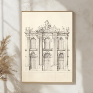 Palace of Versailles Architecture Sketch Art Print, Elegant Baroque Façade Drawing, Historic French Landmark Wall Decor for Home & Office