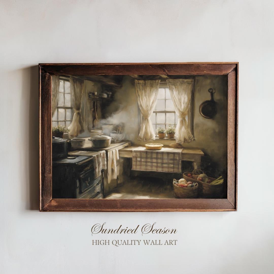 rustic cozy kitchen art prints under $7 shipped |... Rustic Country Kitchen Art Print, Cozy Farmhouse Interior Wall Decor ...