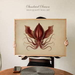 Vintage Vampire Squid Vintage Scientific Print, Deep Sea Cephalopod Illustration, Marine Biology Wall Art for Office or Moody Bathroom Decor