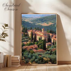 Monte Oliveto Maggiore Art Print, Tuscan Hillside Village Painting, Rustic Italy Countryside Wall Decor for Kitchen, Hallway or Living Room