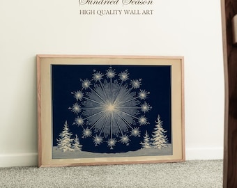 Midcentury Modern Christmas Print, Atomic Era Graphic Art with Snowy Pines, Retro Scandinavian Minimalist Holiday Design for Cozy Home