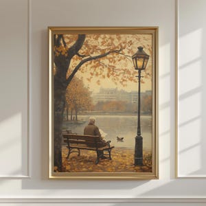 Boston Common Herbst Poster, Ruhige Parkszene Wandkunst, Mann beim Lesen am See, Herbst in Boston Print, New England Decor