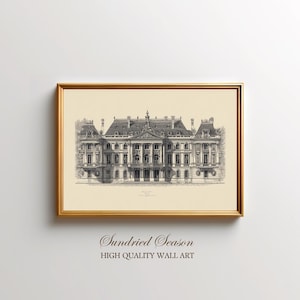 Palace of Versailles Architectural Drawing Print, French Baroque Sketch Illustration, Vintage Royal Chateau Wall Art, Office or Gallery Wall