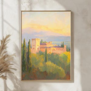 Alhambra Palace Sunset Art Print, Romantic Moorish Architecture Painting, Warm Granada Landscape Wall Decor for Living Room or Study image 7
