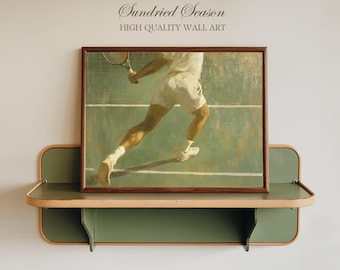 Vintage Tennis Player Print, Impressionist Aesthetic Sports Artwork, Classic Court Action Painting, Athletic Wall Art, Gift for Tennis Fans