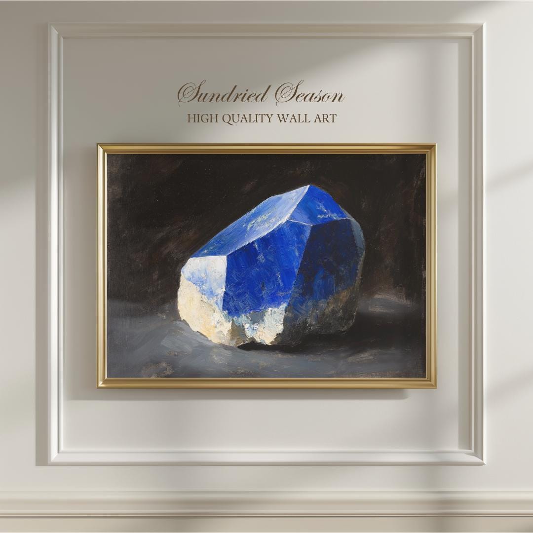 Lapis Lazuli Crystal Wall Art, Deep Blue Gemstone Painting