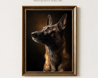 Belgian Malinois Dog Wall Art Print, Loyal Watchdog Pet Portrait Painting, Realistic Guard Dog Decor for Office, Entryway or Living Room
