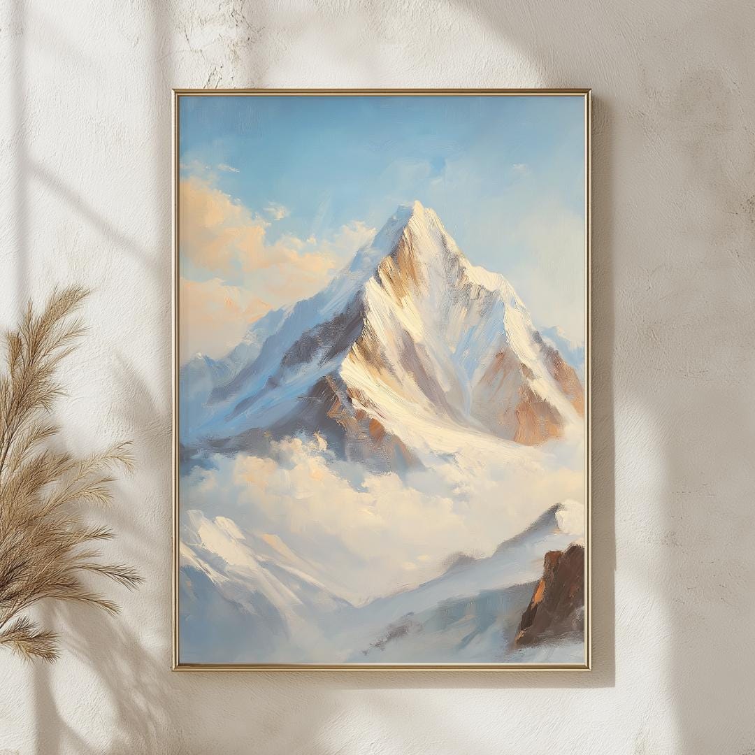 エベレストの絵画、ヒマラヤの山のプリント、雪山の風景の壁アート
