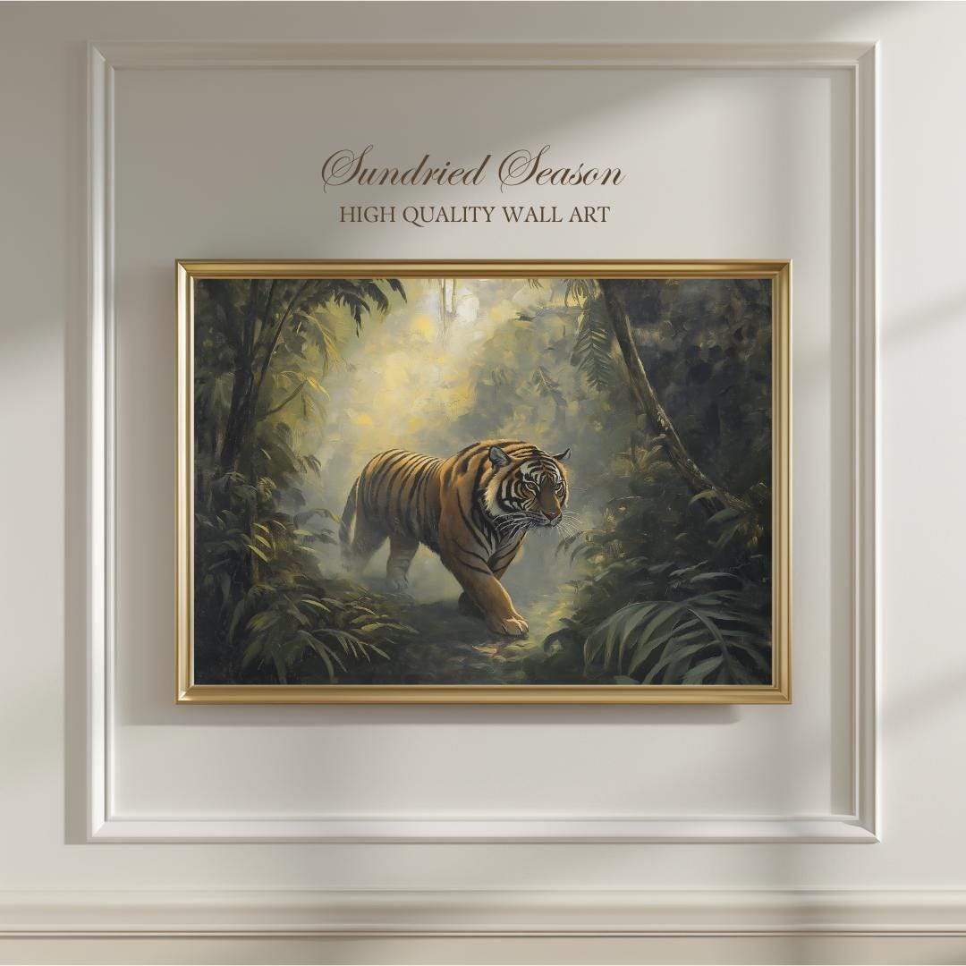 Vintage Bengal Tiger Painting, Classic Big Cat Artwork Print