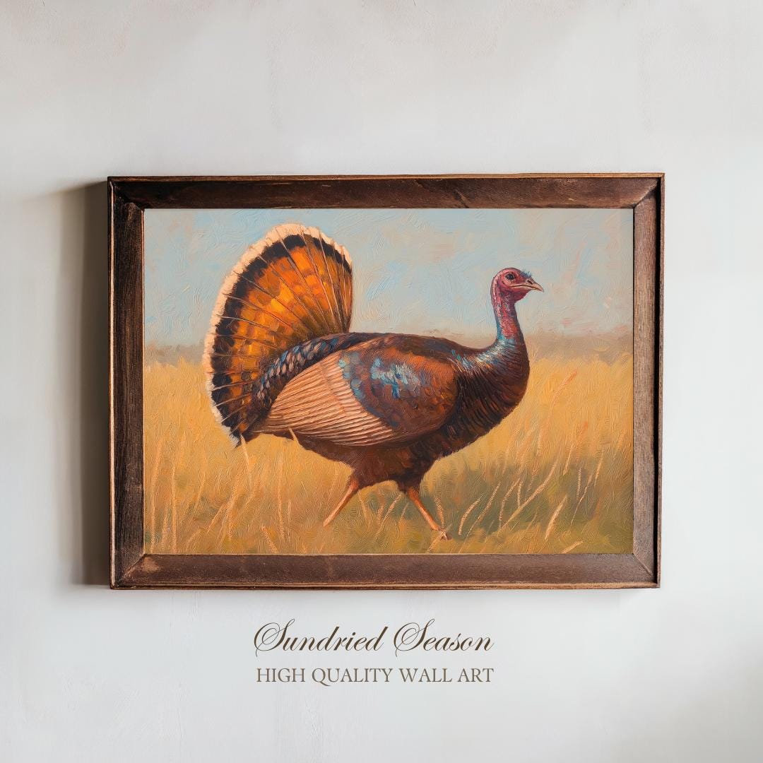 Vibrant Wild Turkey Art Print, Rustic Autumn Thanksgiving Wildlife