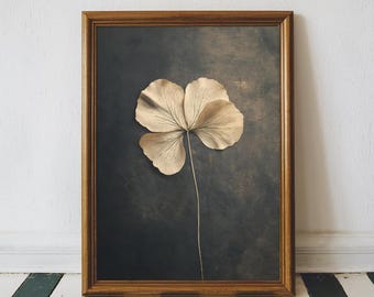 Classic Pressed Flower Botanical Wall Art, Minimalist Dried Flower Print, Elegant Nature Poster, Luxury Floral Decor, Dark Aesthetic Artwork