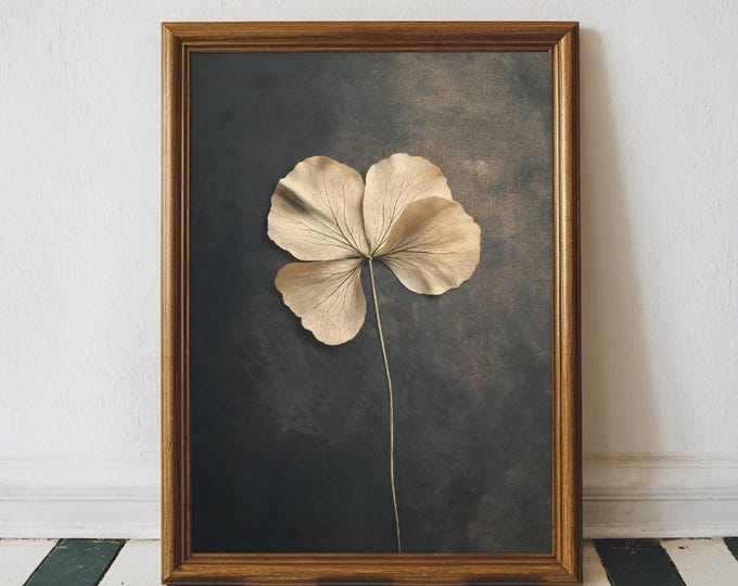 Classic Pressed Flower Botanical Wall Art, Minimalist Dried Flower Print, Elegant Nature Poster, Luxury Floral Decor, Dark Aesthetic Artwork