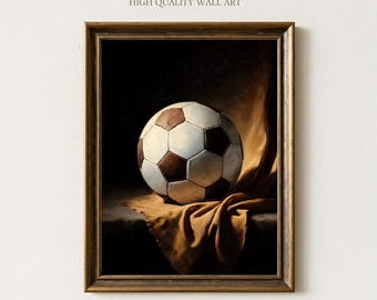 Cuadro clásico de fútbol para pared, bodegón deportivo al óleo, lámina vintage para sala de estar, oficina, cueva de hombre. Regalo ideal para aficionados al fútbol o atletas.