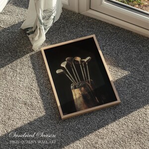 Vintage Golf Clubs Wall Art, Classic Golf Bag Art, Rustic Sports Decor, Golf Lover Gift, Elegant Golfer Wall Print, Retro Golf Aesthetic image 3