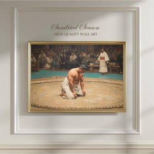 Traditional Sumo Wrestling Art Print, Japanese Arena Scene Poster, Warrior Martial Arts Wall Decor, Vintage Sports Gift for Home or Office