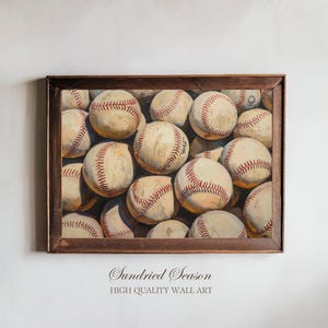 Vintage Baseball Art Print, Classic Sports Wall Decor, Worn Baseballs Painting, Rustic Sports Poster, Baseball Lover Gift, Man Cave Art