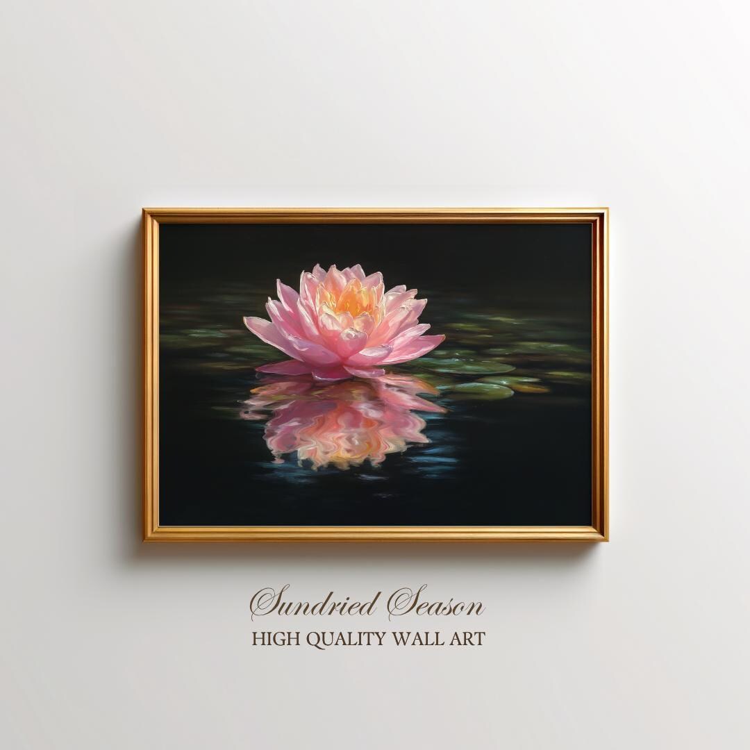 Pink Lotus Flower Pond Art Print, Tranquil Zen Water Lily Wall Decor ...
