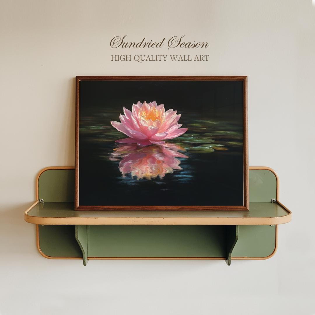 Pink Lotus Flower Pond Art Print, Tranquil Zen Water Lily Wall Decor ...