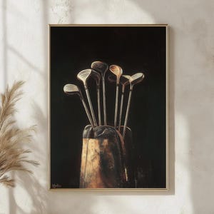 Vintage Golf Clubs Wall Art, Classic Golf Bag Art, Rustic Sports Decor, Golf Lover Gift, Elegant Golfer Wall Print, Retro Golf Aesthetic image 4